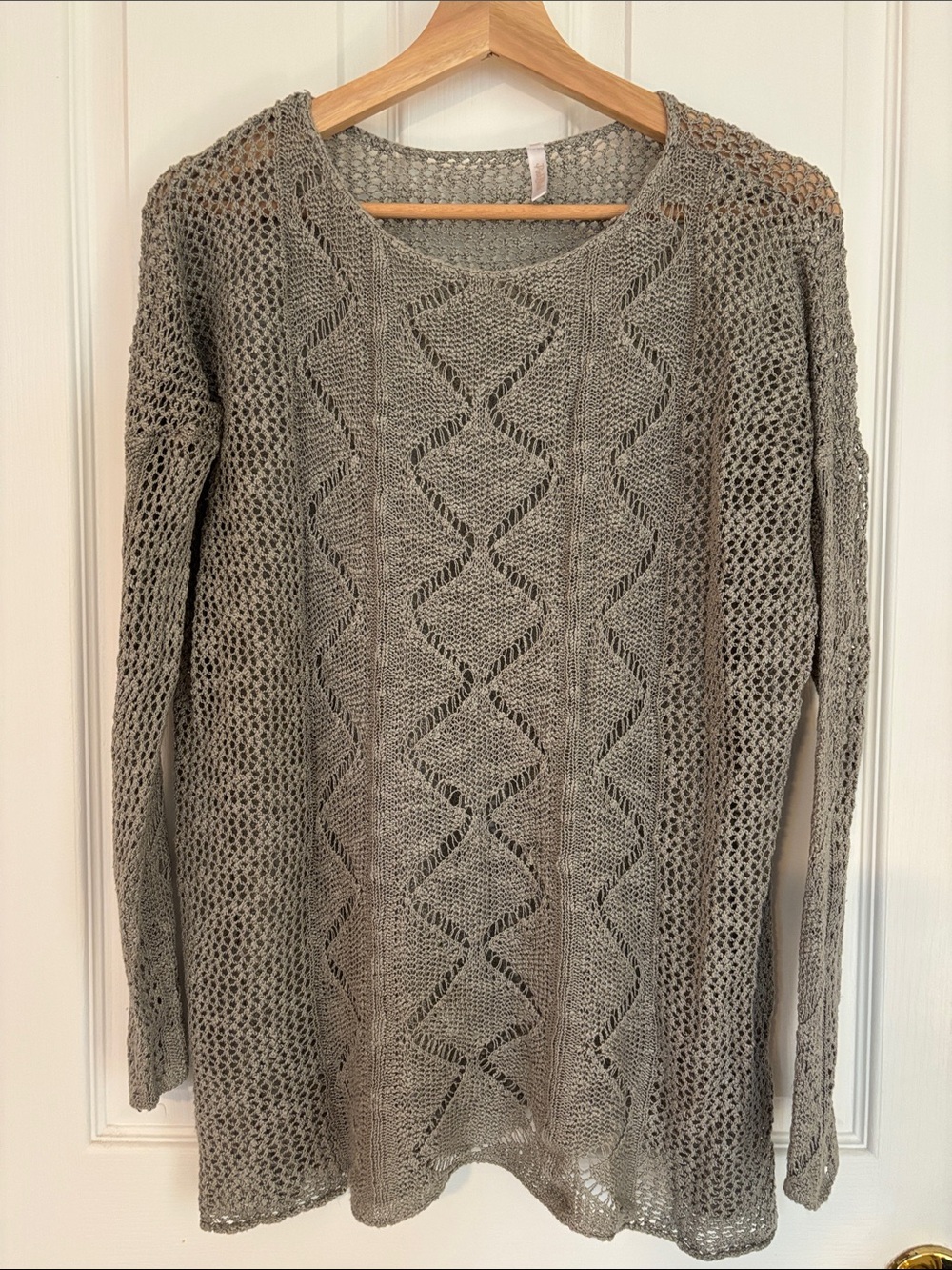 Pinkblush Gray Open-Knit Cable Crewneck Sweater